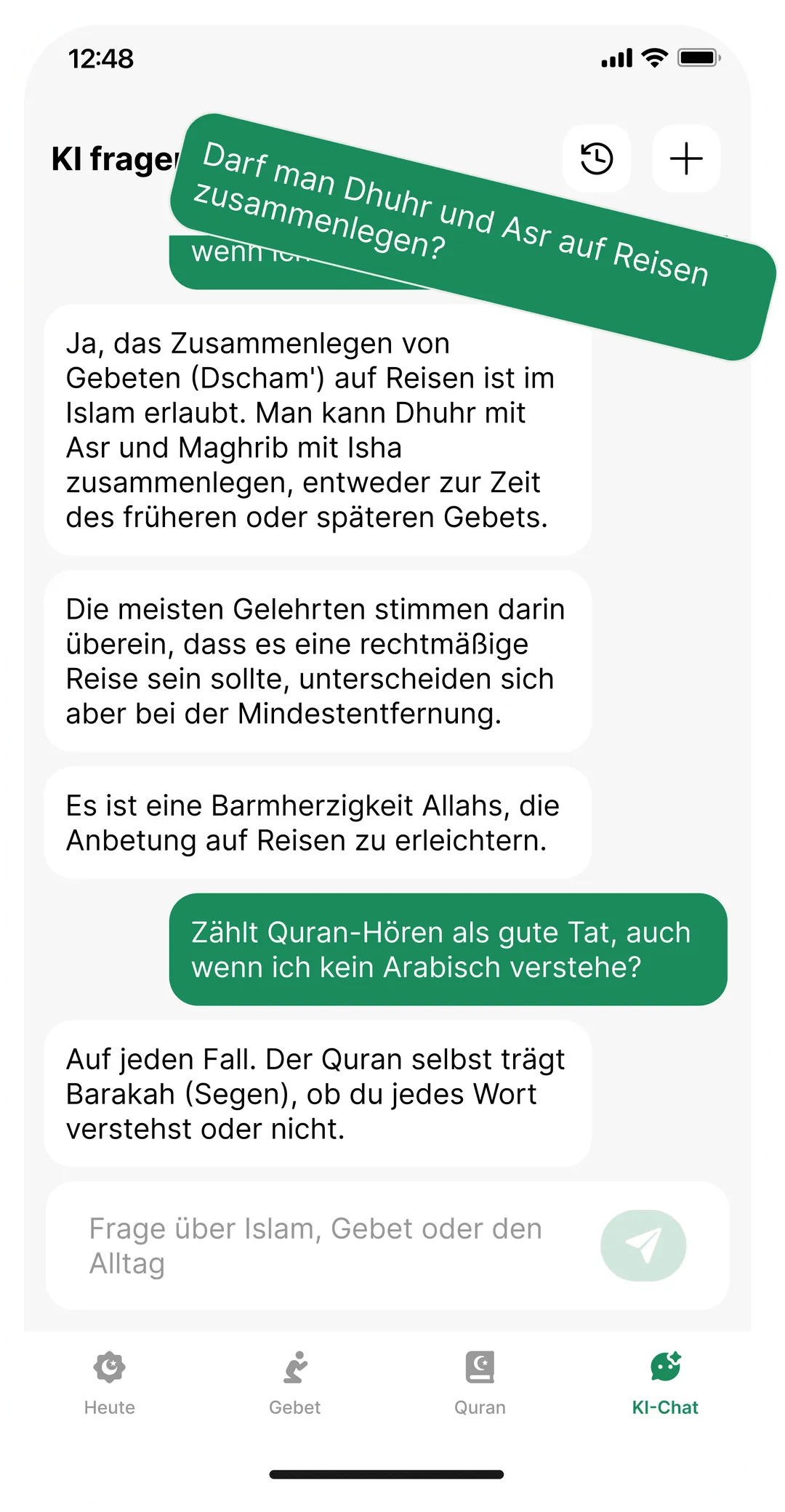 Taqwa-App mit einer Unterhaltung mit der islamischen KI