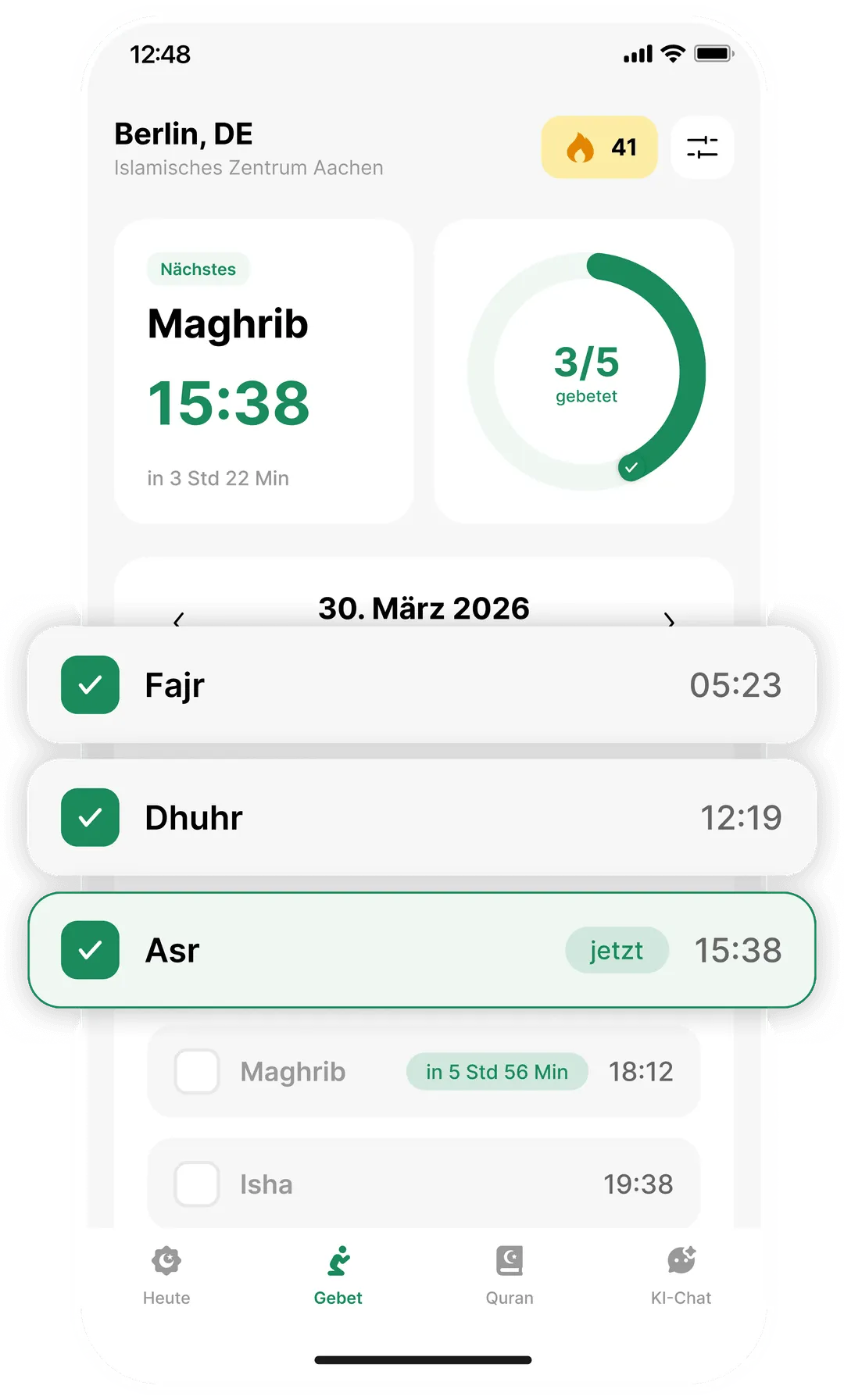 Taqwa-App mit den Gebetszeiten des Tages