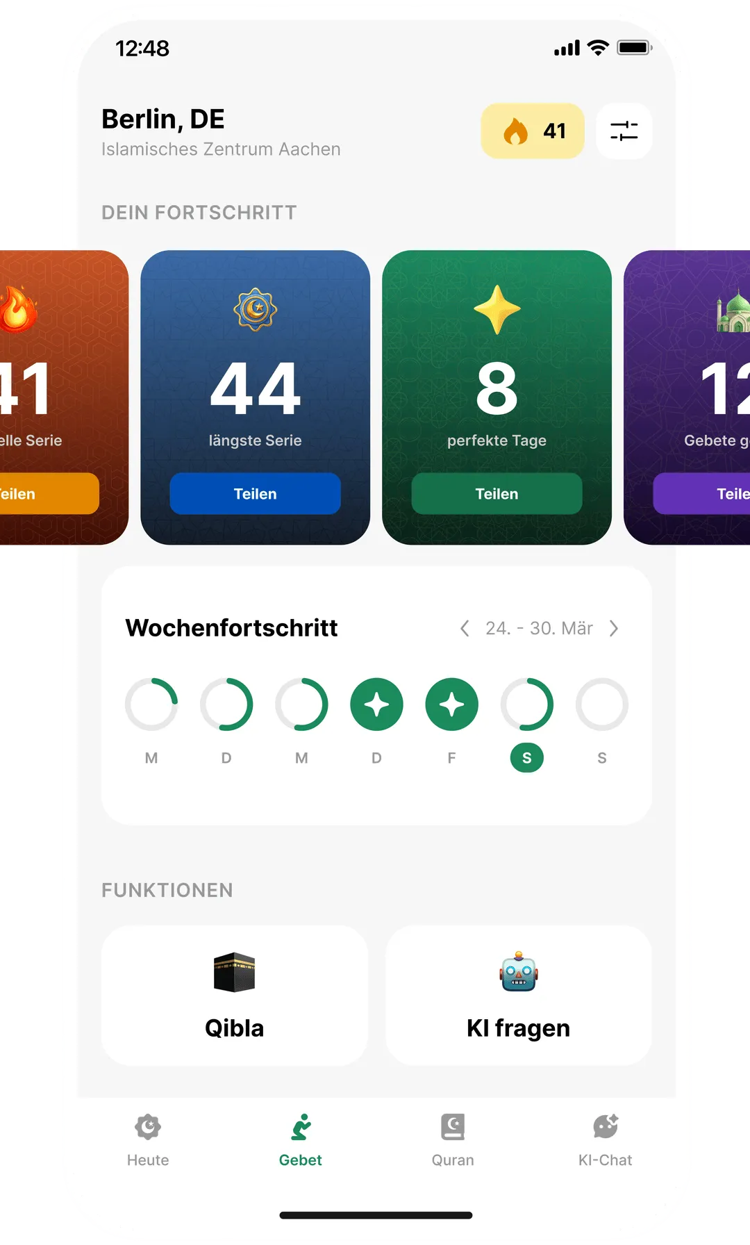 Taqwa-App mit Gebetstracking und einem Serien-Zähler