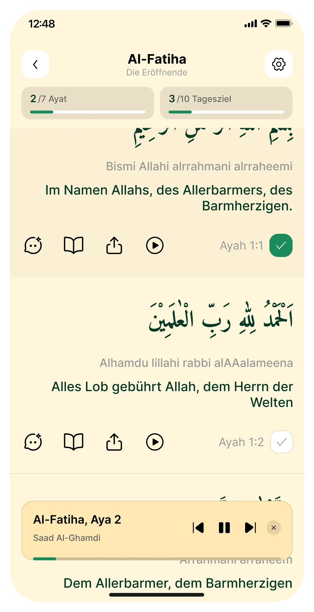 Taqwa-App mit dem Quran-Leser und einer Übersetzung