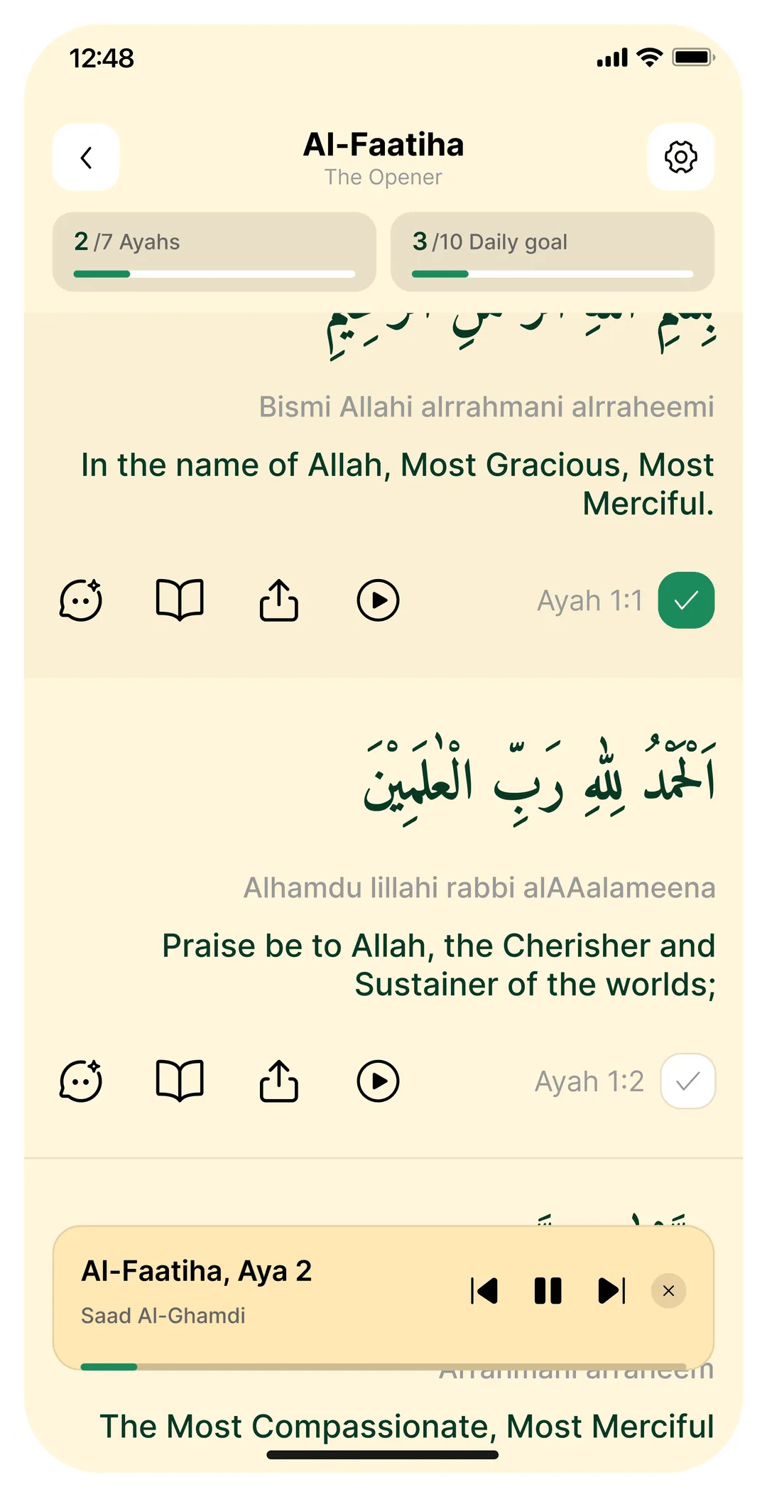 Taqwa app showing the Quran reader with a translation